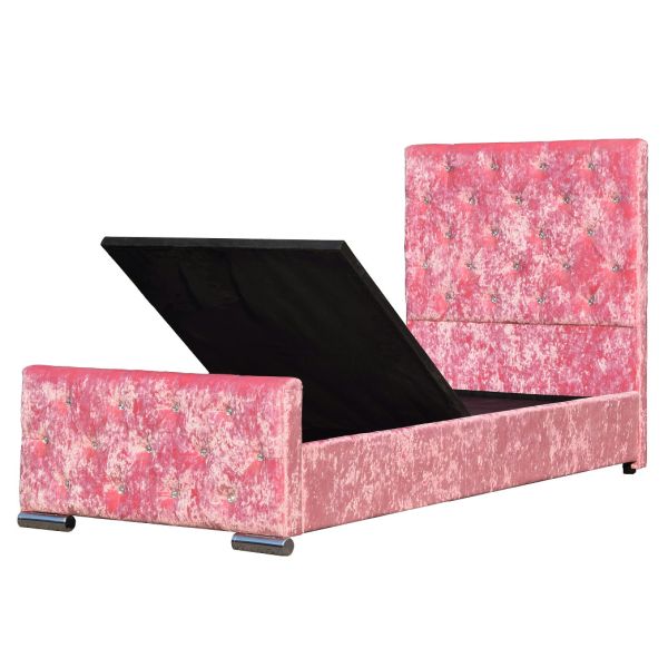 Quality Cute Children Upholstered Storage Platform Bed Frame Single Size With Crushed Velvet wholesale