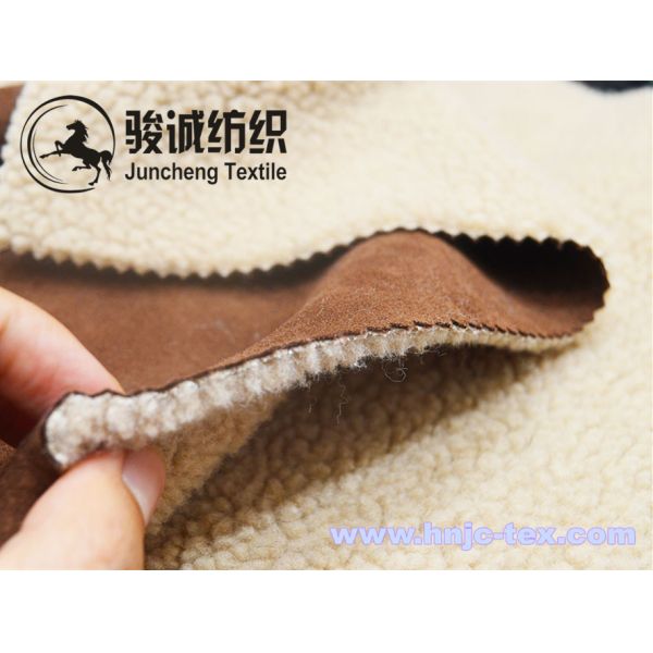 Quality Thick and warm micro suede fabric with lamb wool back for overcoat and jaket wholesale