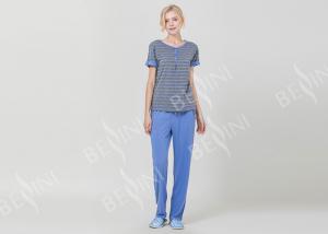 China Striped Petite Women'S Pajamas Short Sleeve Long Pants , Ladies Lounge Pyjamas on sale