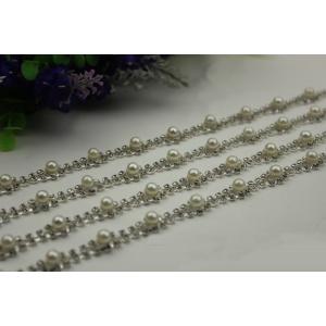 Excellent luxury design white pearl decorative 10 mm width nickel color chain