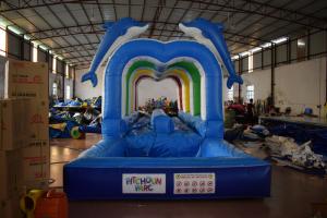 Cheap Durable Commercial Inflatable Water Slides , Cute Dolphins Cartoon Long Water Slip N Slide for sale