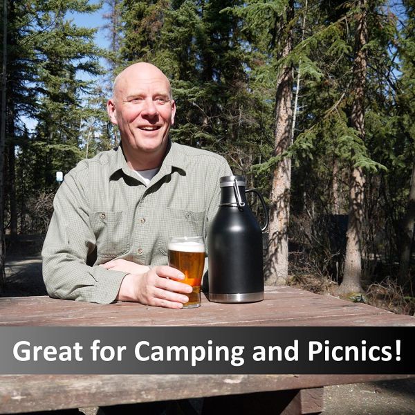 Double Wall Flip Top Black Stainless Steel Growler 2 Liter