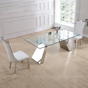 China 19kg Rectangle Tempered Glass Dining Table 180x90x75cm Mirrored Pillars on sale