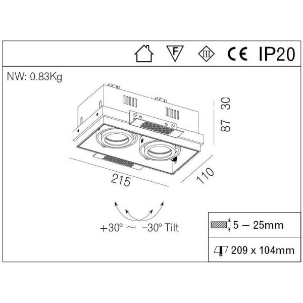 Recessed Gu5.3 Housing Down Light Fitting Halogen Trimless adjustable Downlight IP20 Garment Recessed Light