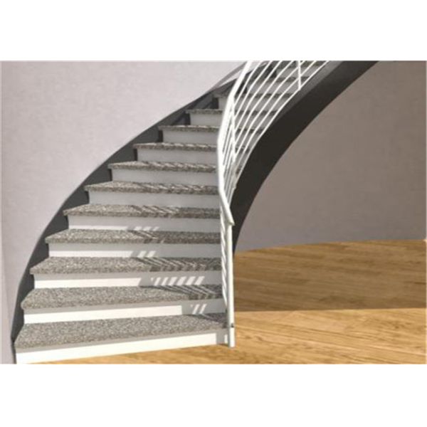 Elegant 38mm Open Wood Stairs , Glass Railing Curved Wooden Staircase No Slip