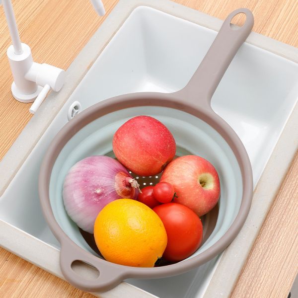 Washable Pasta Silicone Collapsible Colander Strainer Silicone Kitchen Utensil Space-Saver Folding Strainer Colander