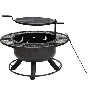 Metal Black Indoor Outdoor Round Wood Burning Charcoal Fire Pit With Grill