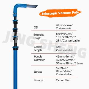 25ft Carbon Fiber Telescopic Gutter Vacuum Cleaner Pole Best for Industrial Use