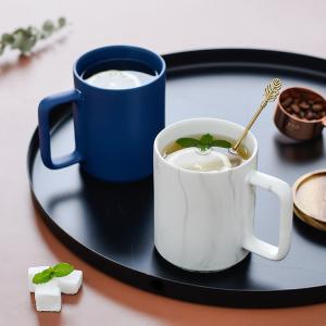 Custom Large 15oz Nordic Matte Black White Ceramic Coffee Mug with Wooden Lid