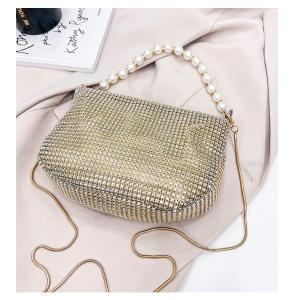 New pearl handle imitation full diamond handbag shoulder bag Cross-border