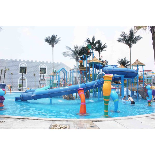 Family Commercial Aqua Playground Fiberglass with Water Park Slides / Customized Water Park Equipemnt