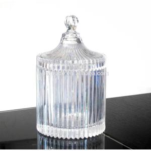 home Embossed Stripes Large Glass Container With Lid