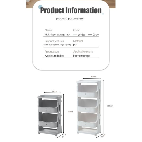 High 100cm 3 Tier Tall Rolling Laundry Cart With 3 Removable Hamper