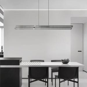 China Nordic Luxury Copper Chandelier Modern Minimalist Long Strip Glass Led Pendant Light For Home on sale