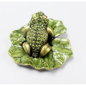 Bejewelled frog Home decoration box Alloy Hand painted crystal Frog metal