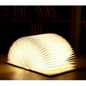 USB Cargeable Foldable Page Wooden Cover Book Shape LED Light For Home