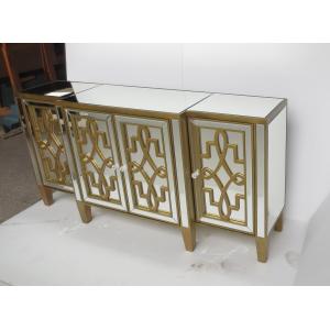 Unique Design Living Room Mirrored Side Board Gold Color Surface Finish