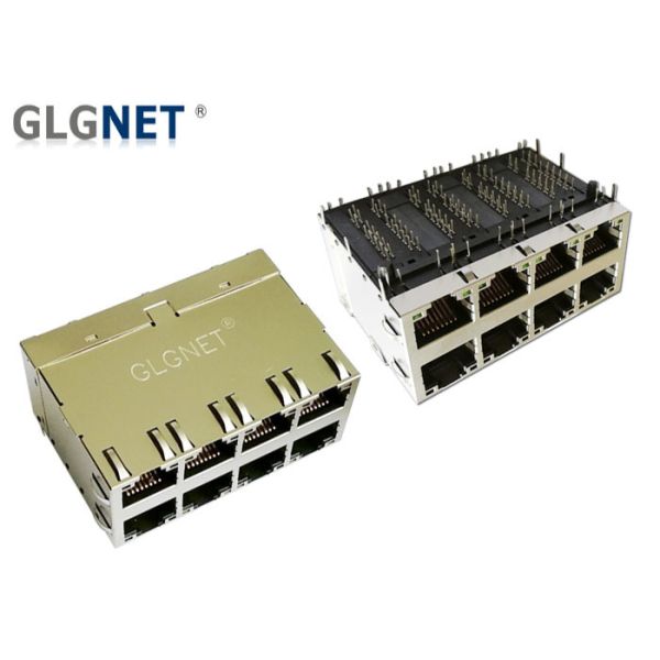 Quality 2 X 4 Stacked Ethernet 10G Rj45 Connector30 U" Gold Plating Through Hole Mount wholesale