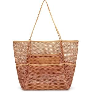 Mesh Beach Tote Large Bag Upgrade for Women with Multiple Pockets for Family