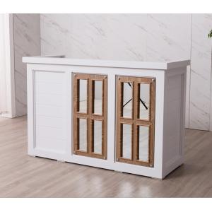 Nordic Design White Reception Desk With Display Case Mirror Customized Size