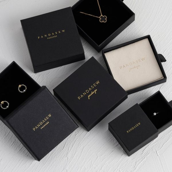 Custom Logo Printed Black Cute Slide Jewelry Packaging Display Gift Box With Ribbon Handle