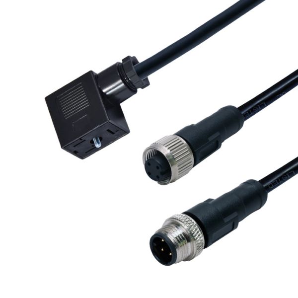 M12 Molding 5pins A Code Male Straight Waterproof Connector To Solenoid Valve