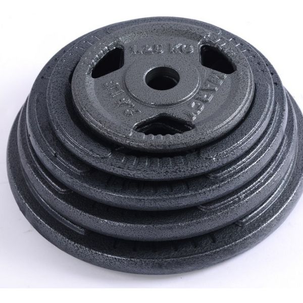 Quality dia28mm china factory painted cast iron barbell plate with three handle wholesale