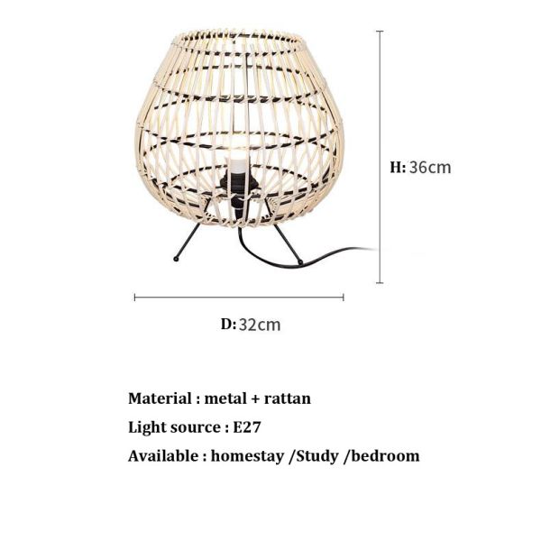 Bedroom bedside lamp Chinese style tea room atmosphere lamp bamboo rattan table lamp