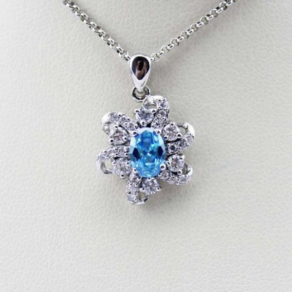 Sterling Silver Cable Chain Oval Green Cubic Zircon Pendant Necklce (P10)