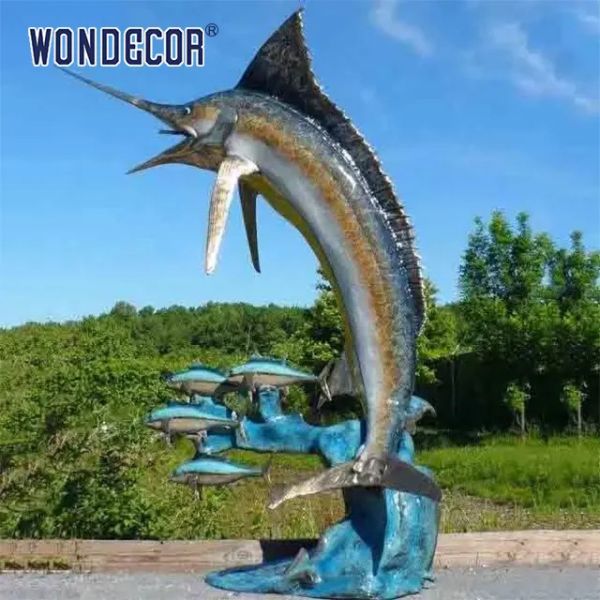 Quality Interesting outdoor garden decoration with large bronze sailfish sculptures wholesale
