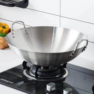 Thickened Stainless Steel Non Stick Chinese Wok Double Ear Non Coating Round