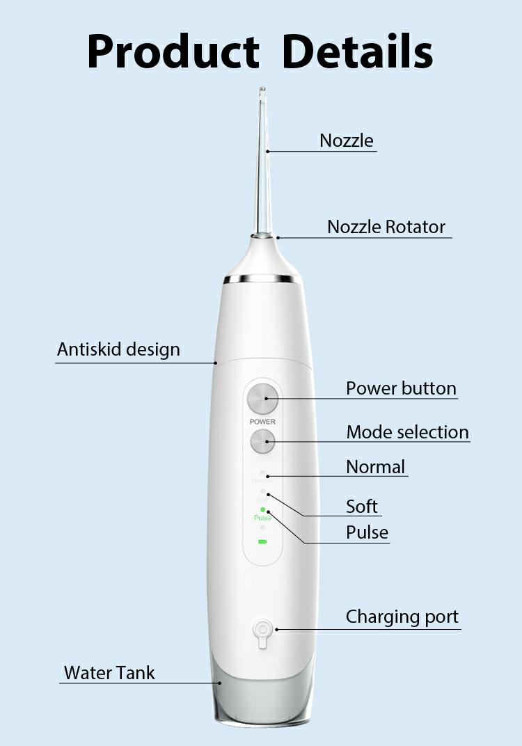 Custom Logo Portable Water Flosser 160ml Teeth Cleaning 3 Modes Black / White / Pink