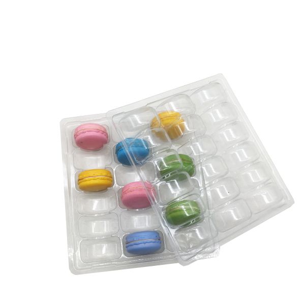 Quality Clear PVC/PET 18 pack macaron tray blister tray and lid which can snap together tightly wholesale