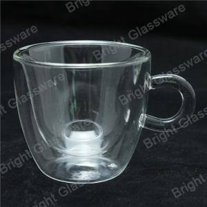 mini double wall thermo glasses with handle, double wall mini wine glasses
