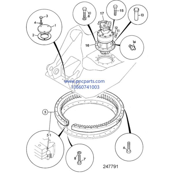 JCB220 JS210 Slewing Bearing Ring JRB0017 Excavator Swing Circle