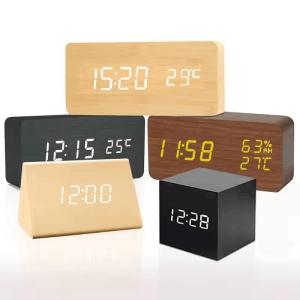 Custom Modern MDF Wooded LED Alarm Digital Desk Clock Thermometer Classical
