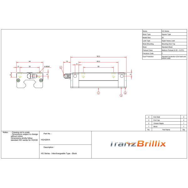 CNC Linear Guide Rail Set 20mm (High Rigidity) | Fits HGH20HA Series