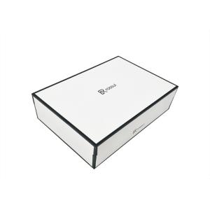 Luxury White Textured Lid And Base Boxes Black Edge Printed For Shoes Packaging