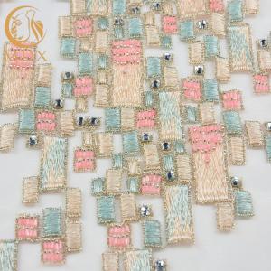 Tulle Beaded Embroidered Lace Fabric 140cm Width Customized With Rhinestones