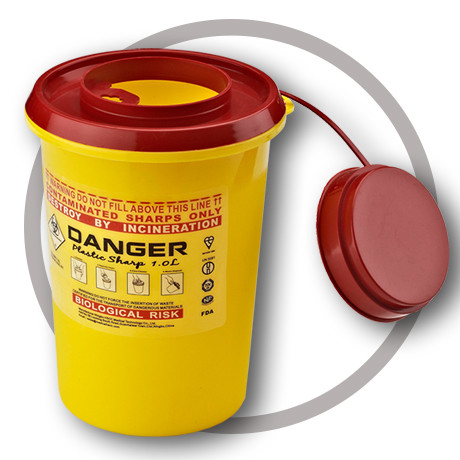 1 Litre Sharps disposal container, Sliding Lid, Red,Sharps Container |