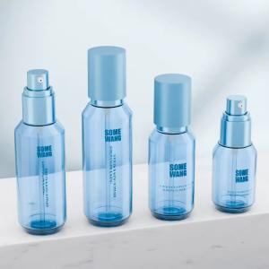 PET Cosmetic Bottles And Jars Blue Reusable Shampoo Bottle Oval