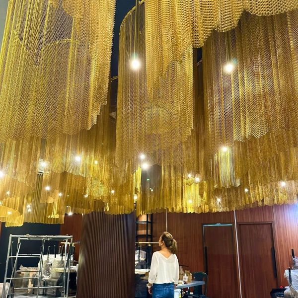 Quality Customized Length Ceiling Curtain With Woven Mesh Pattern And 7x7 Rope Construct Support Frame Design wholesale