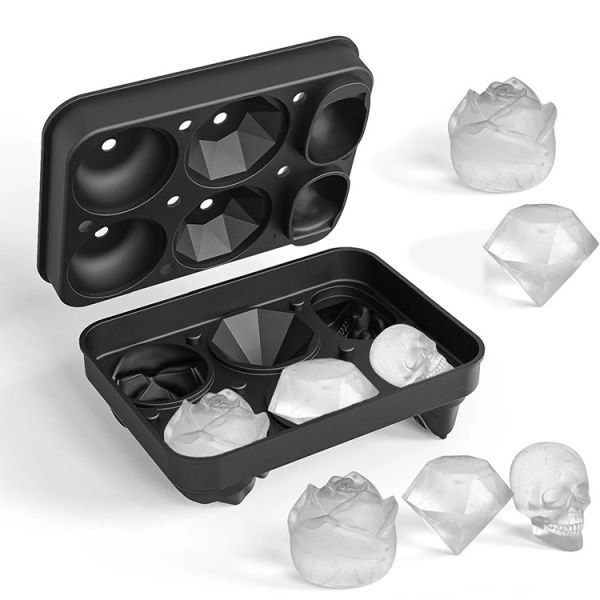 Quality silicone rose ice mold 3 Diamond Ice Ball Maker Easy Release Large Ice Cube Form For Chilled Cocktails Whiskey Juice wholesale