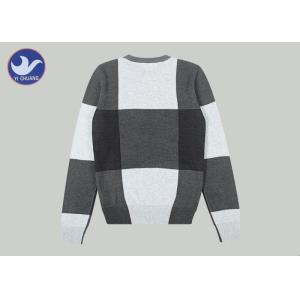 Big Check Men's Knit Pullover Sweater Black And White Casual Knitted Clothes