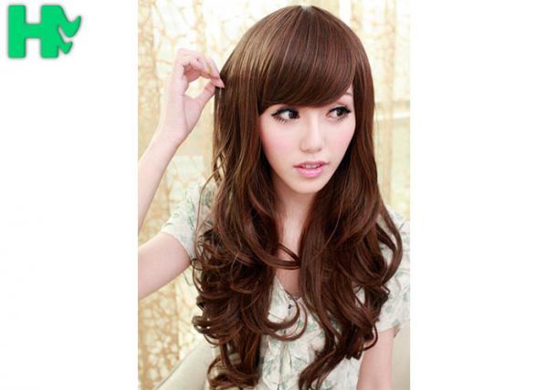 Quality Brown Long Wave Natural Synthetic Hair Wigs for Women 70cm Length wholesale