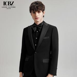 Weaving method woven Woolen Cloth Fabric end Men's Navy Blue Suit for Groom's