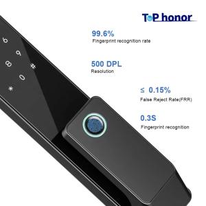 TH-506 Black Aluminium Full Auto Smart Entry Door Locks Biometric Code Card Key