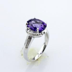 White Gold Plated 9mmX11mm Pink Cubic Zirconia Silver Ring(F45)