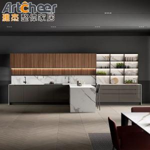 Cheap Modern Kitchen Furniture Gray Melamine L Shaped Cabinet Set with Pantry Cupboard for sale
