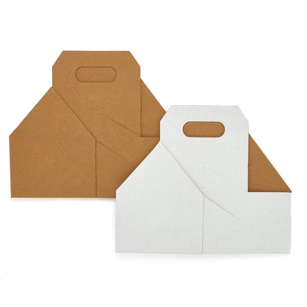 Custom Logo Recyclable Portable Kraft Paper Packaging Handle Wine Box for 4 Bottle Beer